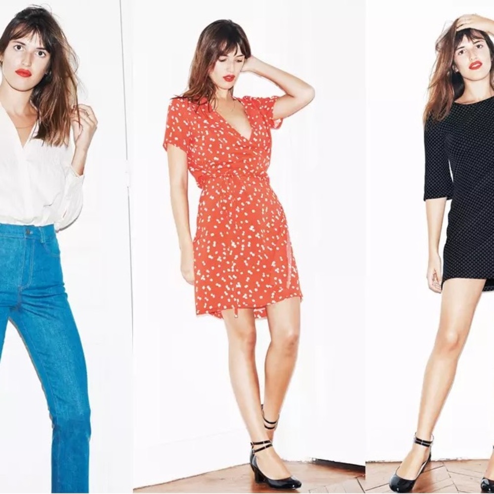 Jeanne Damas Red Floral Mini Wrap Dress - Classic Parisian Style